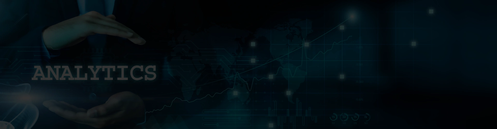 Analytics concept with digital graphs and world map.