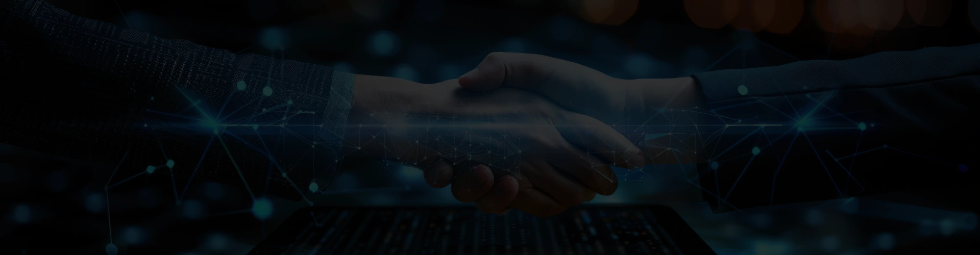 Digital handshake representing technological partnership.