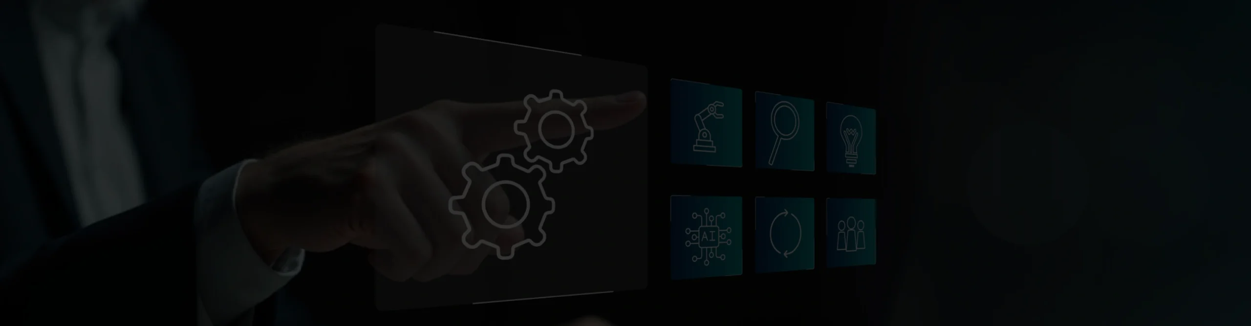 Finger touching digital gears icon interface