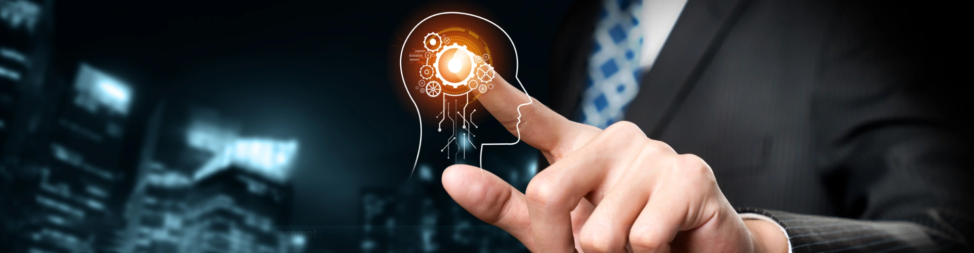 Digital innovation concept with human brain silhouette.