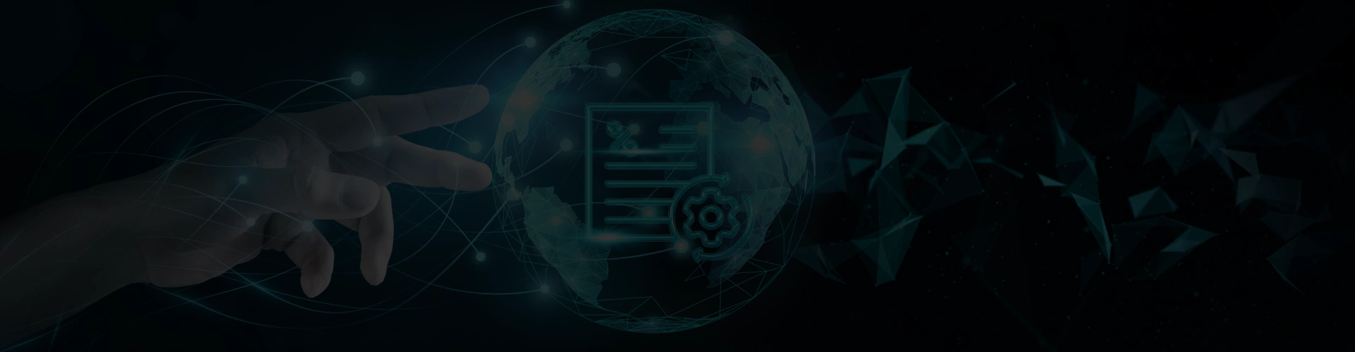 Digital technology interface with hand and globe