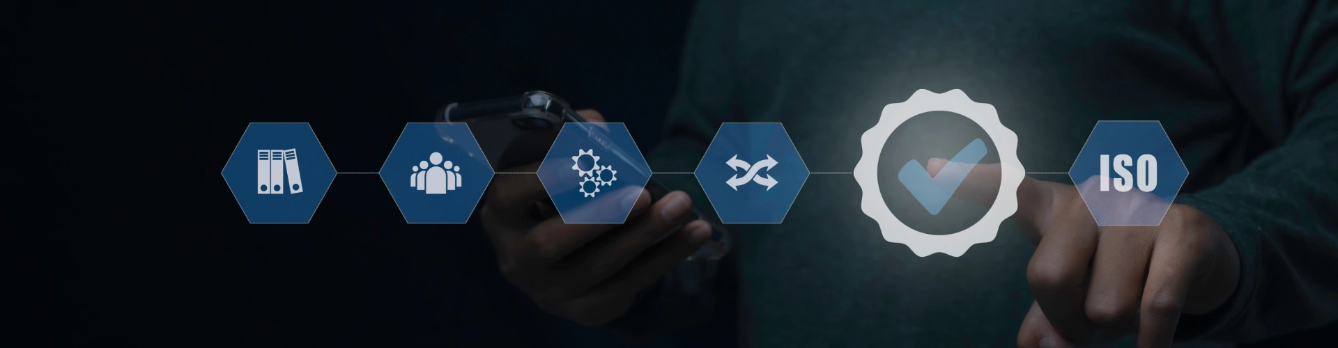 ISO certification process with icons sequence