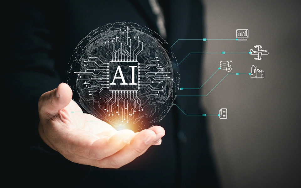AI technology sphere in human hand
