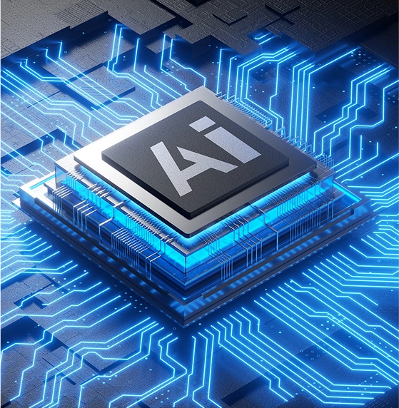 AI chip with glowing circuit background