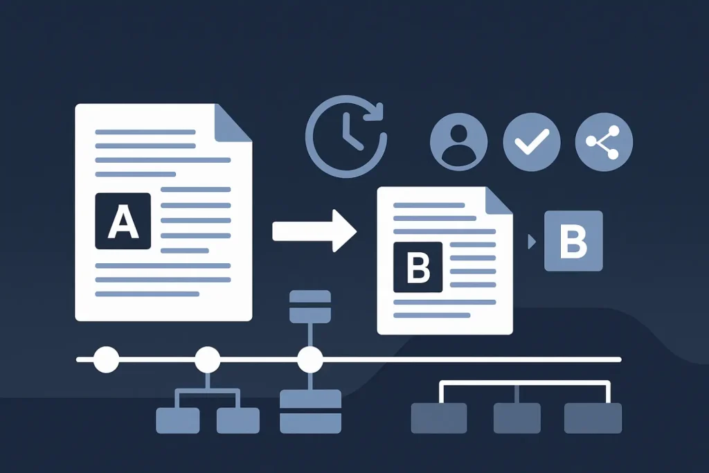 Document conversion process illustration with icons