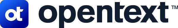 OpenText logo in blue and black colors.