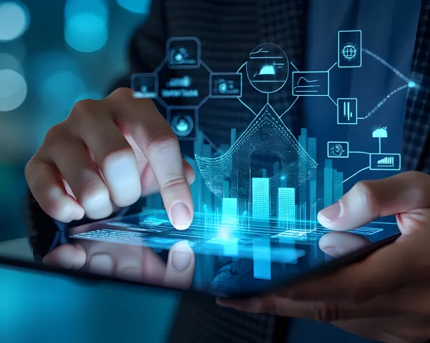 Futuristic digital interface on tablet