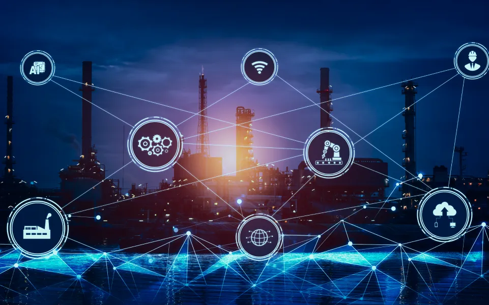 Smart factory refinery with digital network overlay