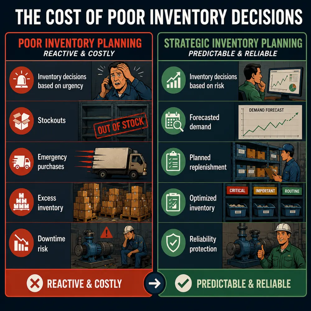 Infographic comparing poor and strategic inventory planning