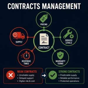 Contracts management infographic with key contract elements